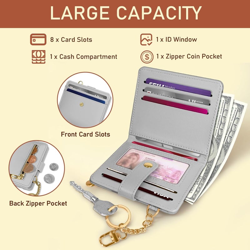 Jogjam Grey Rfid Ladies Wallet, Small Slim Thin Compact Credit Card Women Wallet, PU Leather Bifold Cash Zipper Coin Pocket ID Window for Female - Image 4